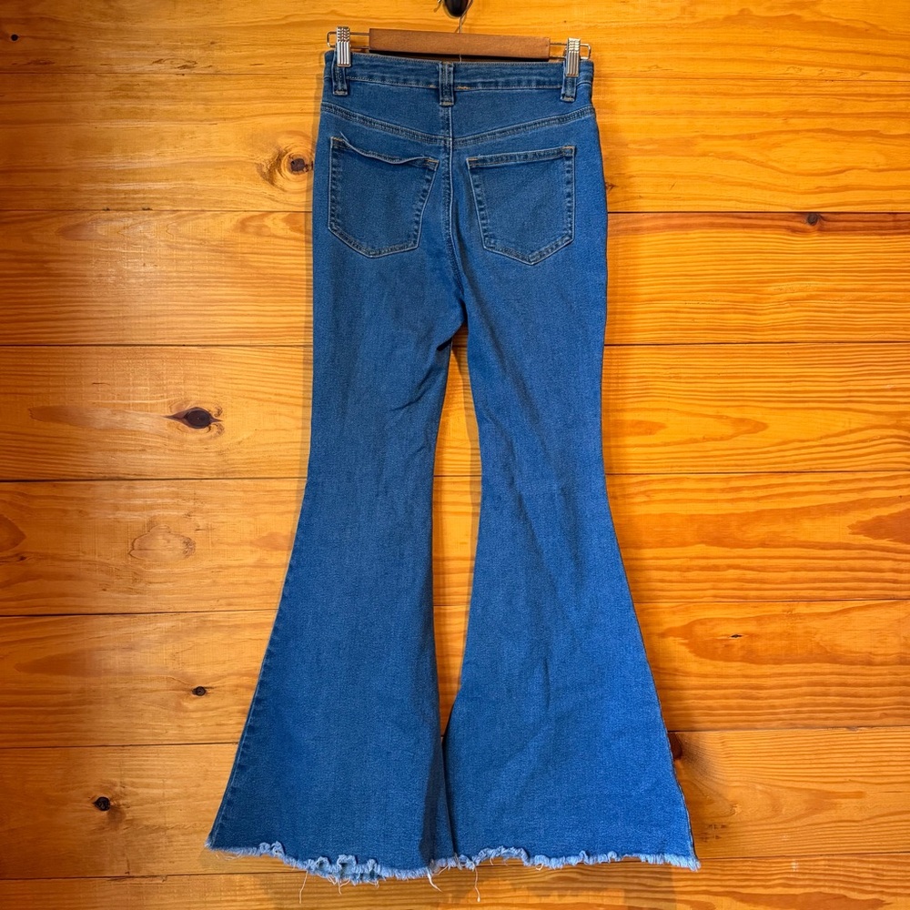 Entro High Rise Button Fly Flare Bell Bottom Denim Jeans Small P14710 Boho Retro - Picture 2 of 9